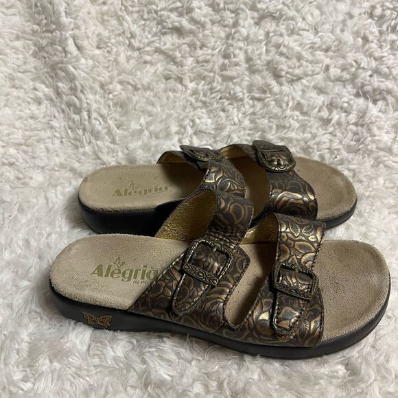 Alegria JAD leather bronze floral print Sandals with Buckle Design EUR SZ38 - Picture 5 of 9